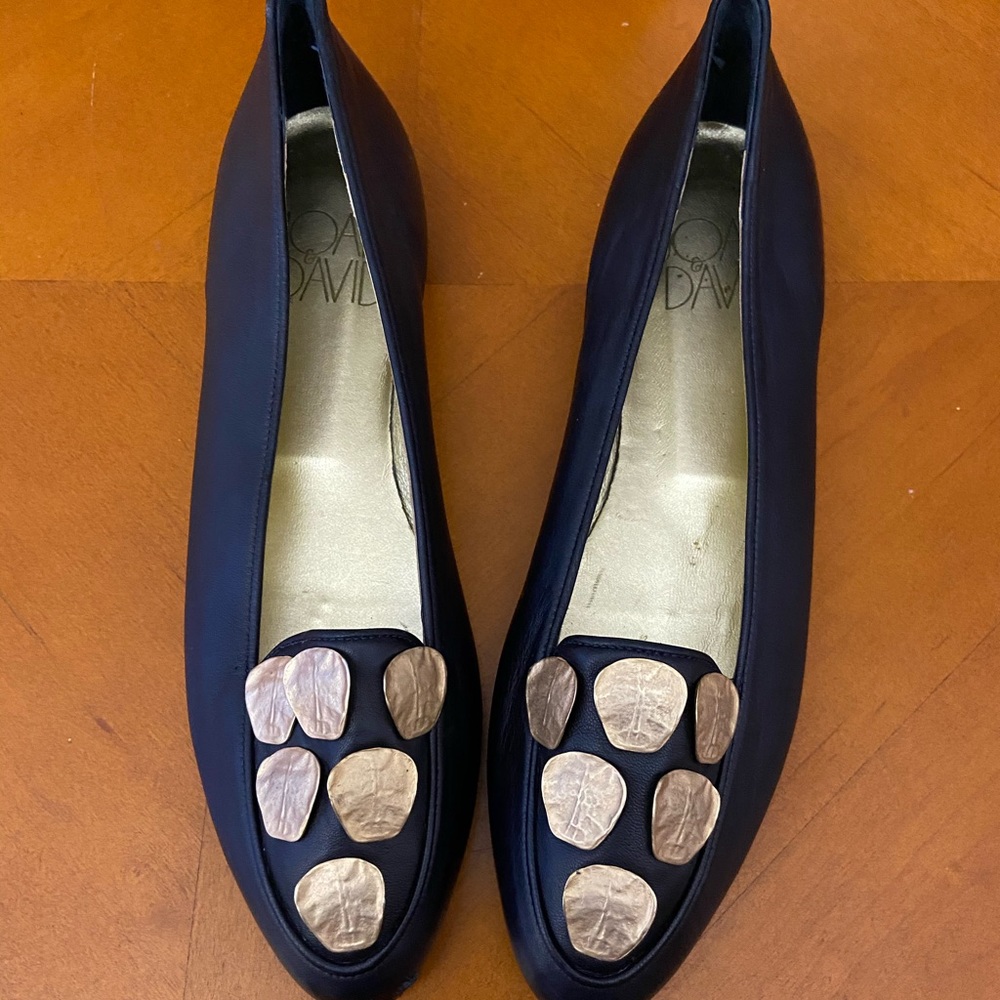 Joan and David Black Leather Flats